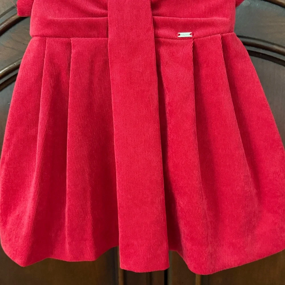Mayoral Baby Girl 9M Red Corduroy Christmas Holiday Dress Spain Puff Sleeve